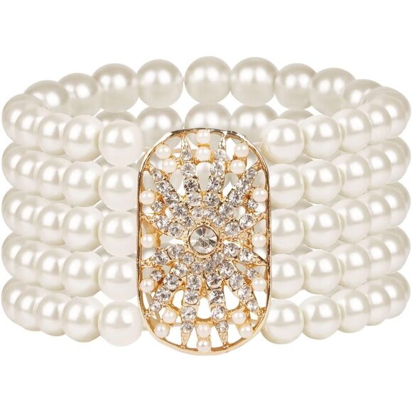 1920s Accessories Set for Women Flapper Costume Headband Necklace Gloves - Picture 4 of 7